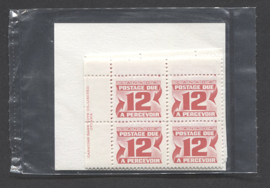Lot 366 Canada #J36a 12c Carmine Rose 1977-1978 Fourth Centennial Red Postage Due Issue, Canada Post Sealed Pack of Inscription Blocks on DF Paper, With LF Type 3A Insert Cards, VFNH, Unitrade Cat. $60