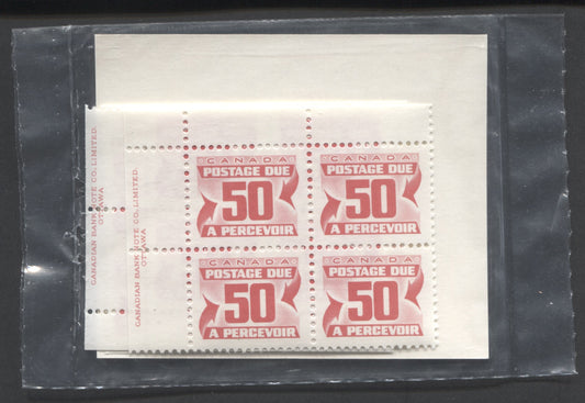 Canada #J40 50c Carmine Rose 1977-1978 Fourth Centennial Red Postage Due Issue, Canada Post Sealed Pack of Inscription Blocks on DF-fl, LF, S Paper, With DF Type 1A Insert Card, VFNH, Unitrade Cat. $24