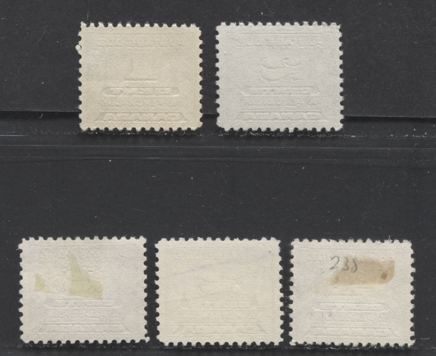 Lot 67 Canada #J11-J13 1c-4c Milky & Deep Violet, 1933-1934 Third Postage Due Issue, 5 Very Fine Used Singles