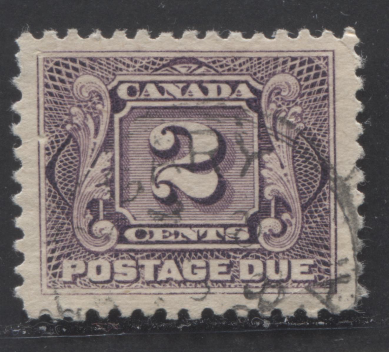 Lot 9 Canada #J2var 2c Purple, 1906-1928 First Postage Due Issue, A Fine Used Single, Wet Printing, Frame Break