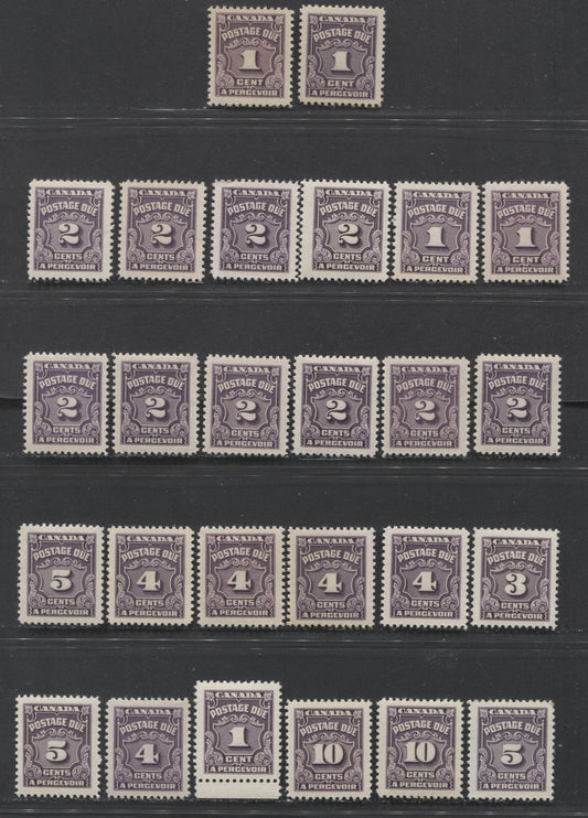 Lot 96 Canada #J15/J20 1c/10c Dark Violet, 1935-1965 Fourth Postage Due Issue, 26 VFNH Singles With Different Shades, Papers & Gums
