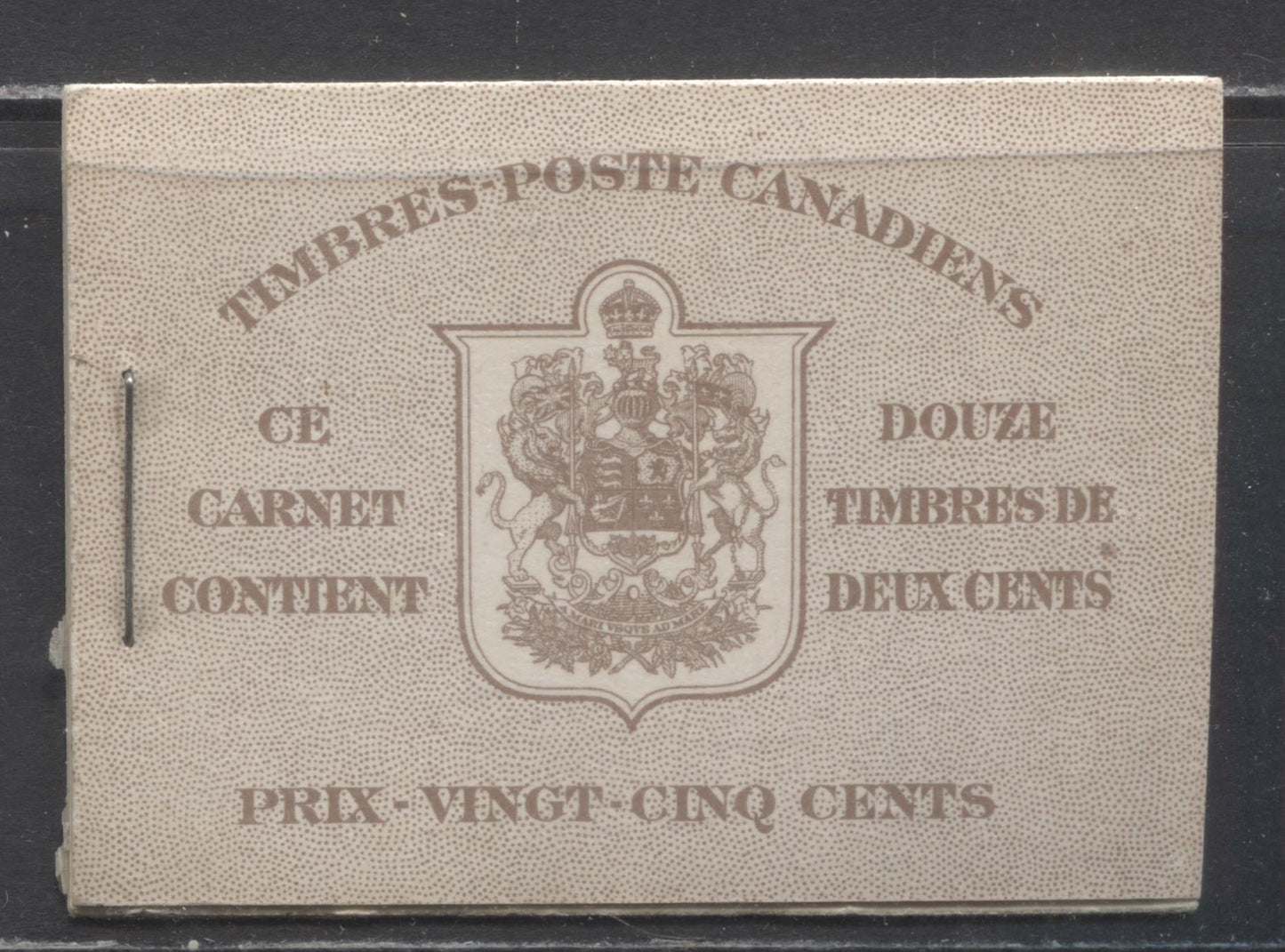 Canada #BK29cF 1937-1942 Mufti Issue, Complete 25c French Booklet, 2 Panes of 6 2c Brown, 6c Rate Page, Smooth Vertical Wove Paper, Type II Covers, Harris Front Cover Type IIm