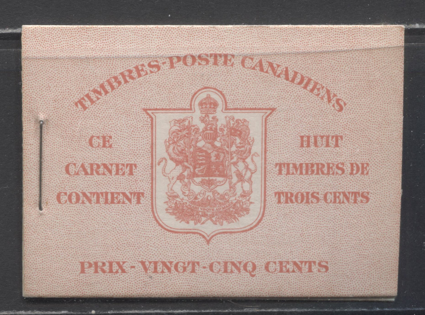 Canada #BK30cF 1937-1942 Mufti Issue, Complete 25c French Booklet, 2 Panes of 4 + 2 Labels of 3c Carmine, 6c Rate Page, Smooth Vertical Wove Paper, Type II, Front Cover Type IIn