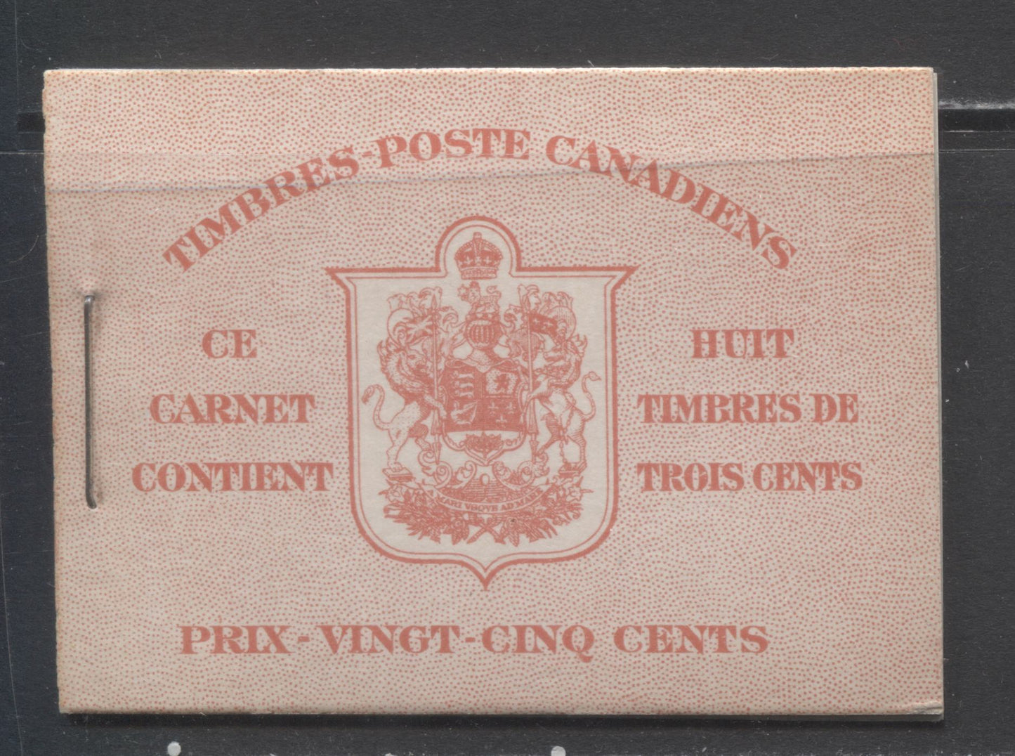 Canada #BK30cF 1937-1942 Mufti Issue, Complete 25c French Booklet, 2 Panes of 4 + 2 Labels of 3c Carmine, 6c Rate Page, Vertical Wove Paper, Type II, Front Cover Type IIo