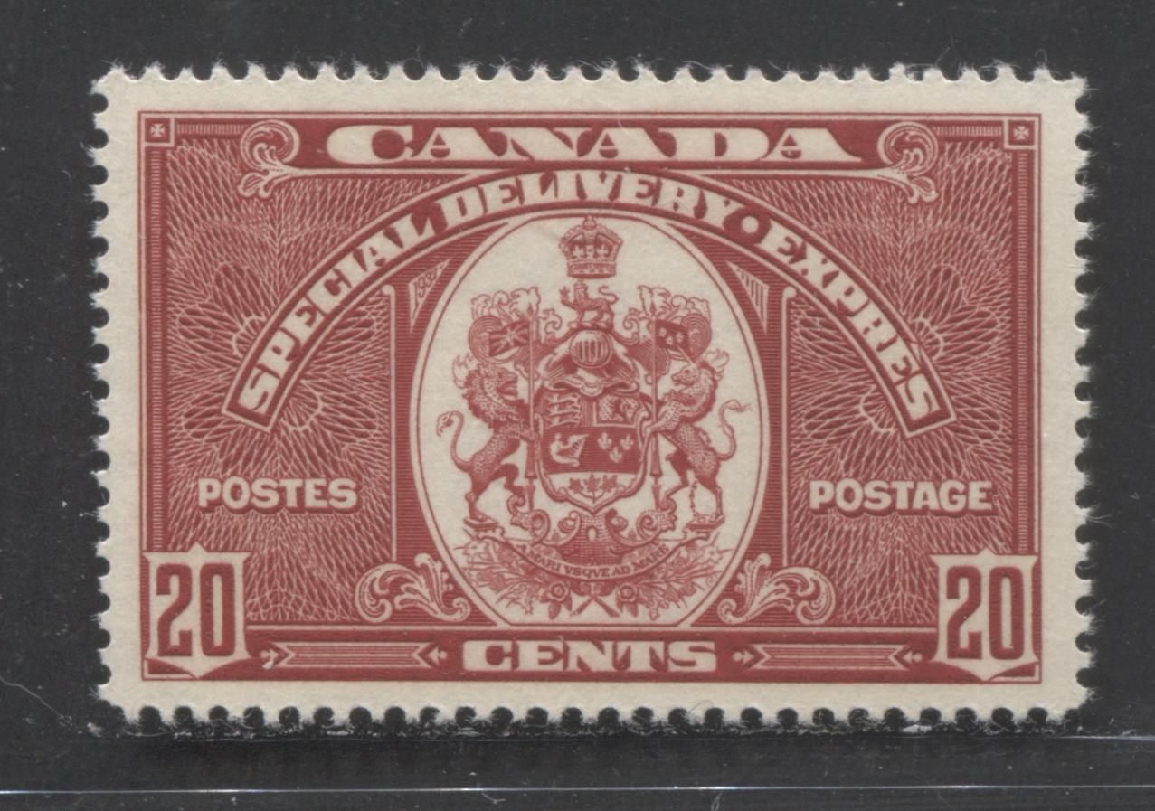 Canada #E8 20c Carmine, 1938-1939 Special Delivery Issue, A VFNH Single On Vertical Wove Paper With Yellowish Cream Semi Gloss Gum $87.5