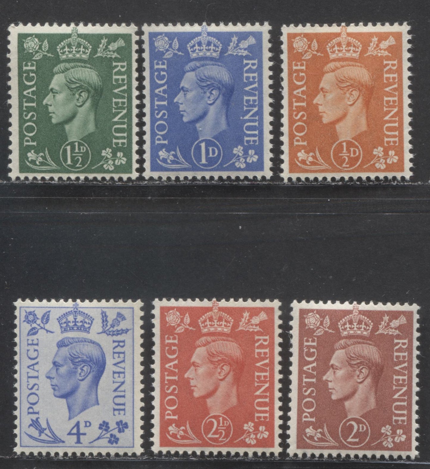 Great Britain SC#280-285 1950-1951 KGVI Definitives New Colors, 6 VFNH Singles, Click on Listing to See ALL Pictures, Estimated Value $5