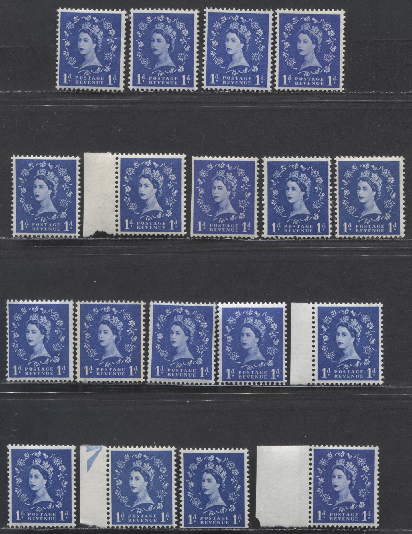 Lot 254 Great Britain SG#516/611 1d Ultramarine 1952-1967 Wilding Issue, A Specialized Group of 18 Fine NH and VFNH Stamps, Being Most Listed Varieties, Plus Some Unlisted Ones, Estimated Value $20