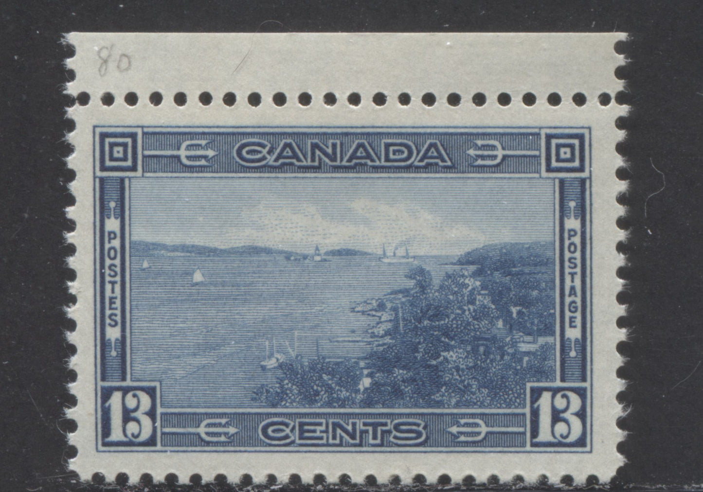 Lot 346 Canada #242 13c Deep Blue, 1938 Pictorial Issue, A VFNH Single On Vertical Wove Paper With Crackly Cream Gum