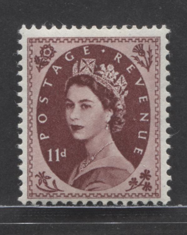 Lot 82 Great Britain SG#528 11d Brown Purple 1952-1967 Wilding Issue, A F/VFNH Example of the Key Tudor Crown Watermark, Estimated Value $30