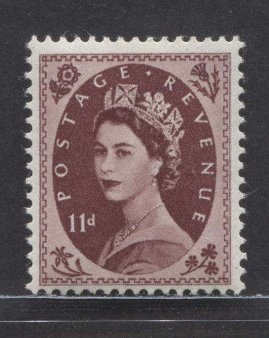 Lot 82 Great Britain SG#528 11d Brown Purple 1952-1967 Wilding Issue, A F/VFNH Example of the Key Tudor Crown Watermark, Estimated Value $30