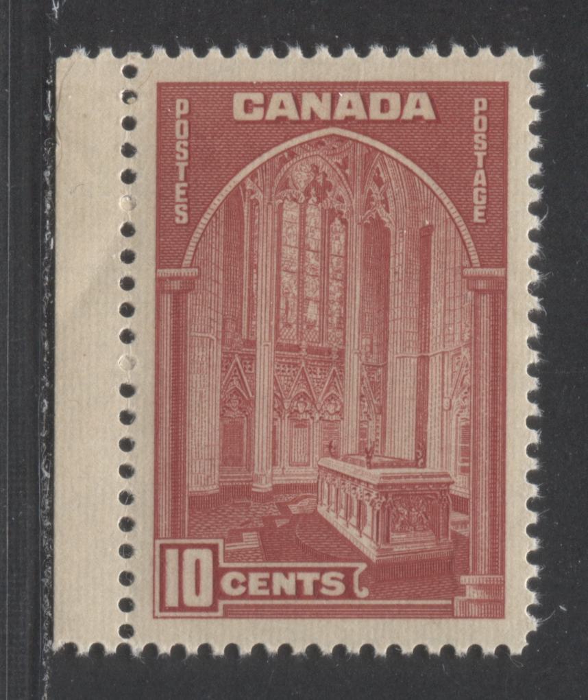 Lot 15 Canada #241 10c Deep Carmine, 1938 Pictorial Issue, A VFNH Single On Vertical Ribbed Paper With Deep Cream Gum With Satin Sheen & Non-Fluorescent Ink, Ink Appears Carmine & The Paper Appears Yellowish Gray