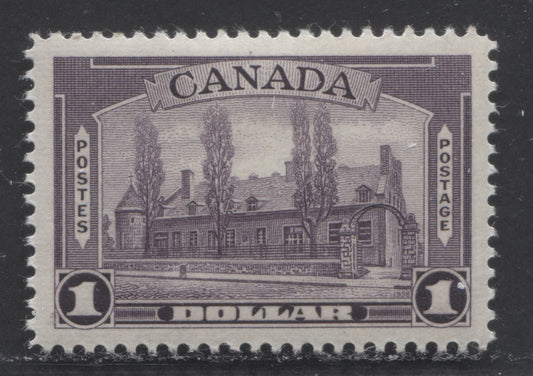 Lot 66 Canada #245var $1 Dull Reddish Violet, 1938 Pictorial Issue, A VFOG Single On Horizontal Ribbed Paper, Double Inner Frameline at UR (Type 2)
