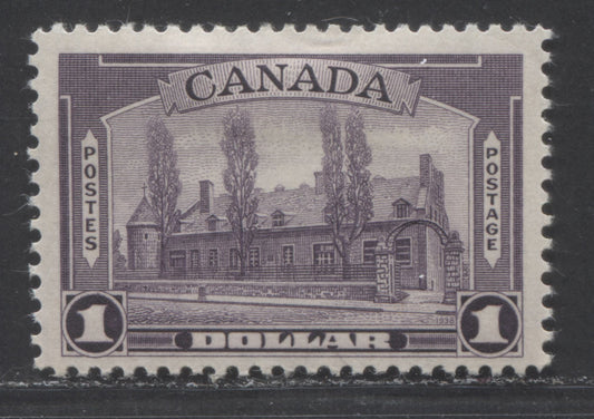 Lot 69 Canada #245 $1 Dull Reddish Violet, 1938 Pictorial Issue, A VFOG Single On Horizontal Mesh Paper With Yellowish Cream Satin Gum, 2 Lines At UR (Type 2)