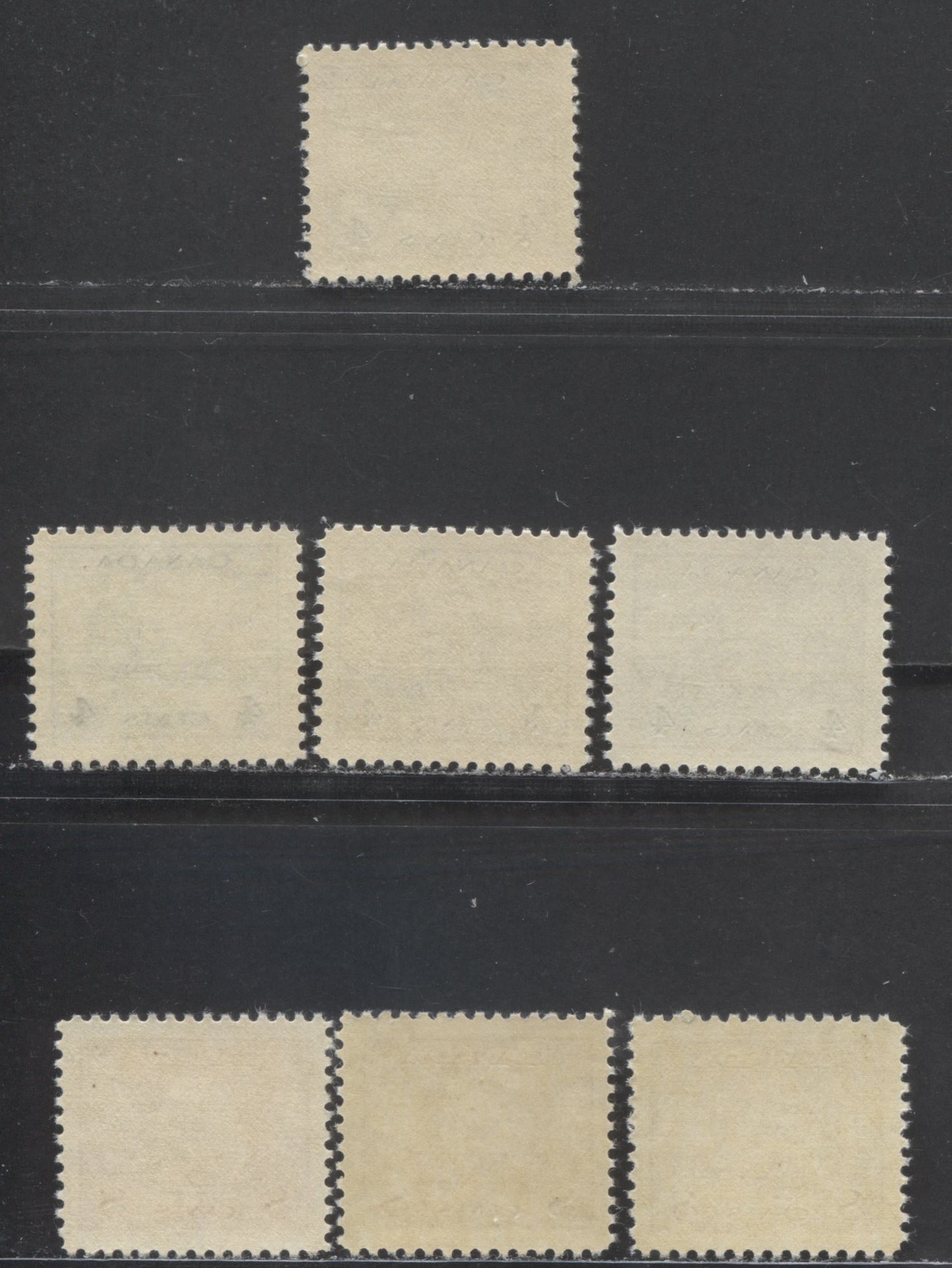 Lot 24 Canada #253, 256 4c & 8c Greenish Black & Red Brown, 1942-1943 War Issue, 7 VFNH Singles With Different Papers, Gums & Shades