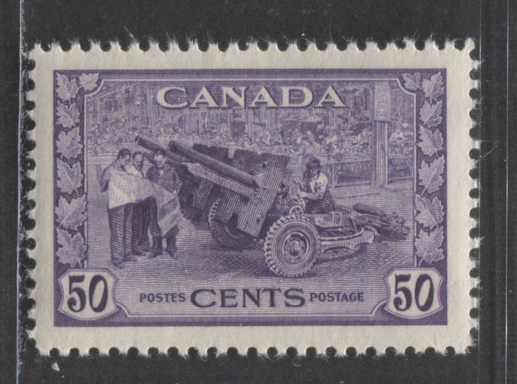 Lot 25 Canada #261 50c Blackish Purple Violet Munitions Factory, 1942-1943 War Issue, A VFOG Single On Horizontal Ribbed Paper With Semi Glossy Yellowish Gum