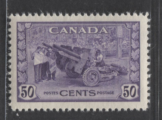Lot 25 Canada #261 50c Blackish Purple Violet Munitions Factory, 1942-1943 War Issue, A VFOG Single On Horizontal Ribbed Paper With Semi Glossy Yellowish Gum