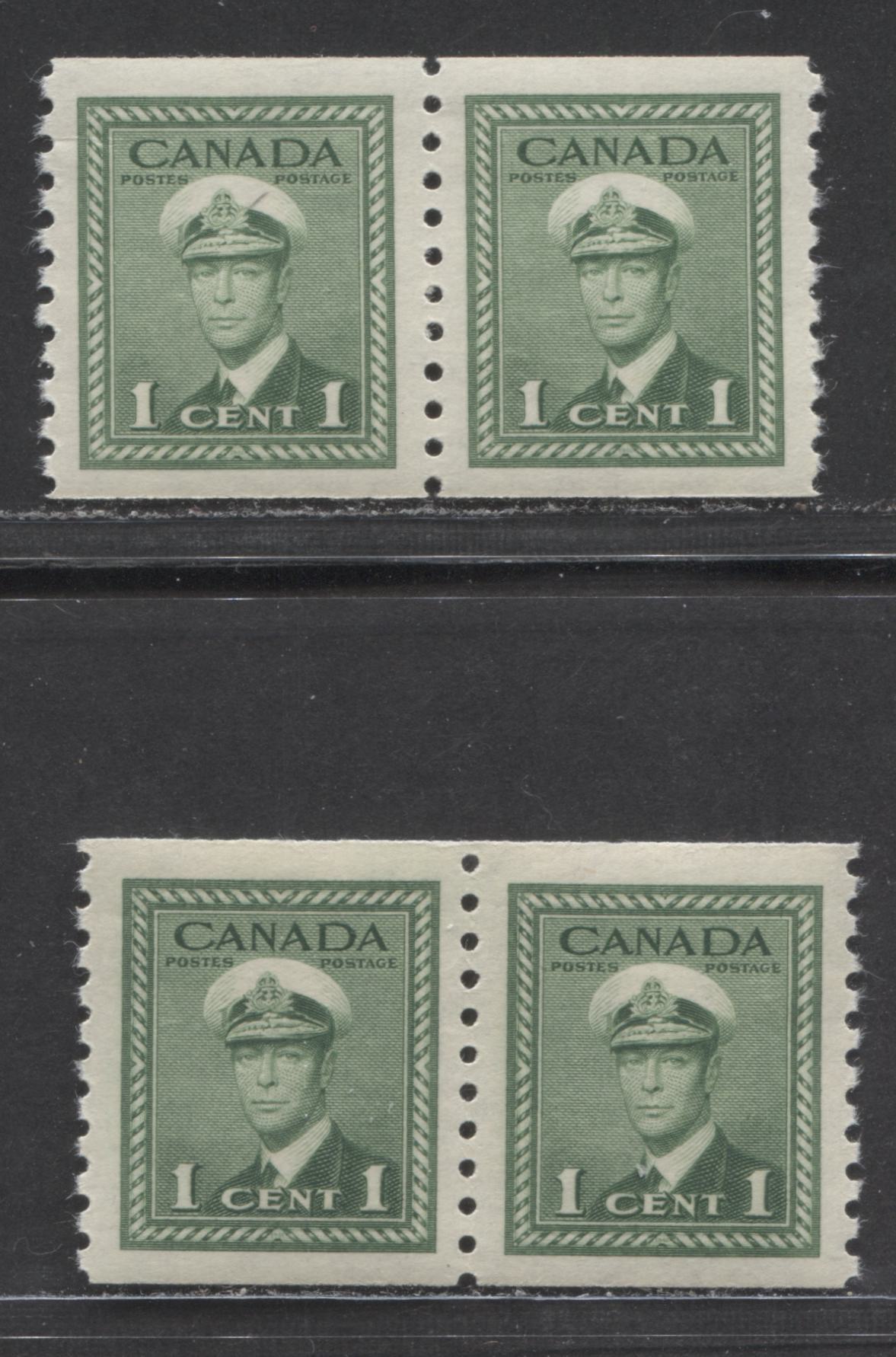 Lot 26 Canada #278 1c Deep Green & Light Green King George VI, 1948 War Issue Coils, 2 VFNH Coil Pair On Vertical Ribbed Paper With Semi Glossy Cream Gums, Perf 9.5 Vertically