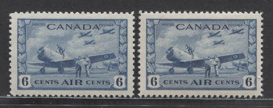 Canada #C7 6c Deep Dull Blue & Deep Blue British Commonwealth Air Training Plan, 1942-1943 War Issue Air Mails, 2 VFNH Singles On Vertical Wove Papers With Semi Glossy Cream Gums