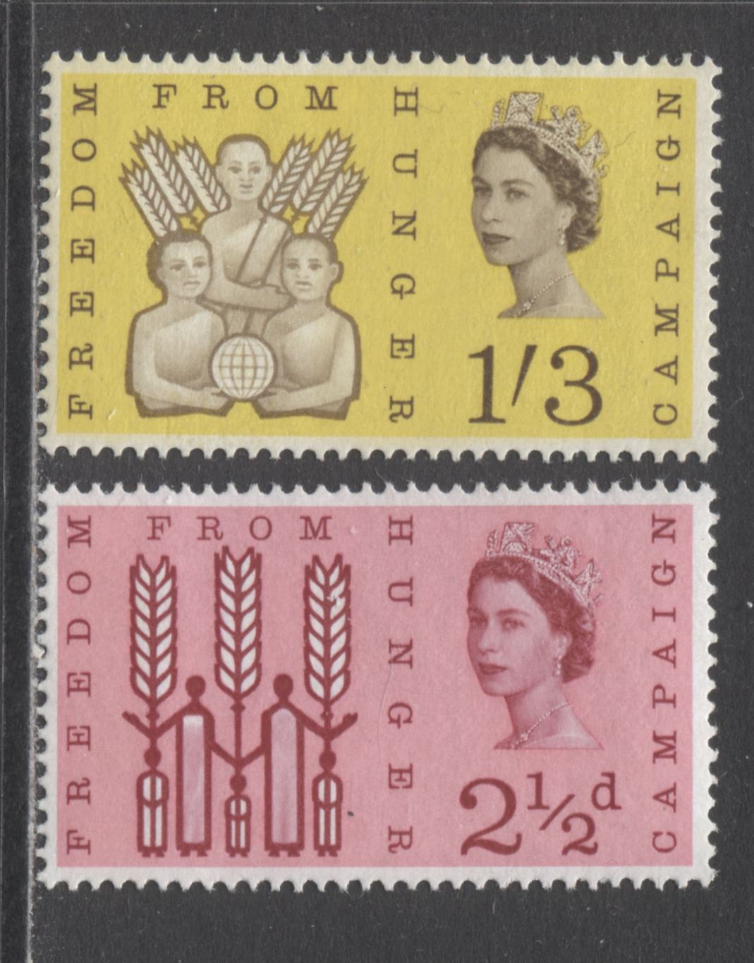 Great Britain SC#390p-391p 1962 Freedom From Hunger, Phosphor Set, 2 VFNH Singles, Click on Listing to See ALL Pictures, 2022 Scott Classic Cat. $25 USD