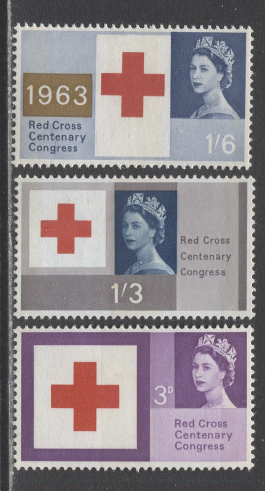Lot 88 Great Britain SC#398p-400p 1963 Red Cross Centenary, Phosphor Tagged Stamps, 3 VFLH Singles, Click on Listing to See ALL Pictures, Estimated Value $30 USD