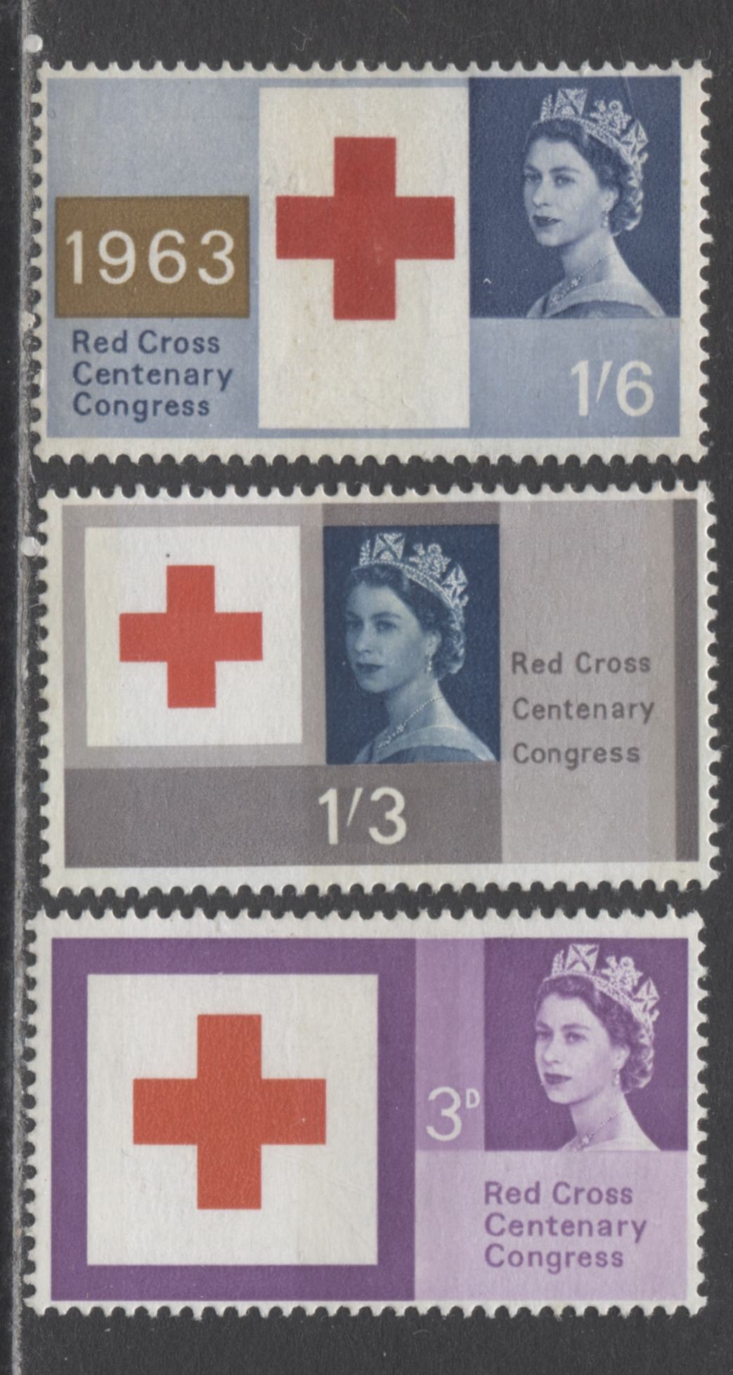 Lot 22 Great Britain SC#398p-400p 1963 Red Cross Centenary, Phosphor Tagged Stamps, 3 FLH Singles, Click on Listing to See ALL Pictures, Estimated Value $20 USD