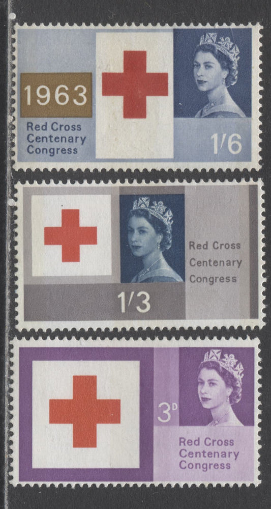 Great Britain SC#398p-400p 1963 Red Cross Centenary, Phosphor Tagged Stamps, 3 FLH Singles, Click on Listing to See ALL Pictures, Estimated Value $20 USD