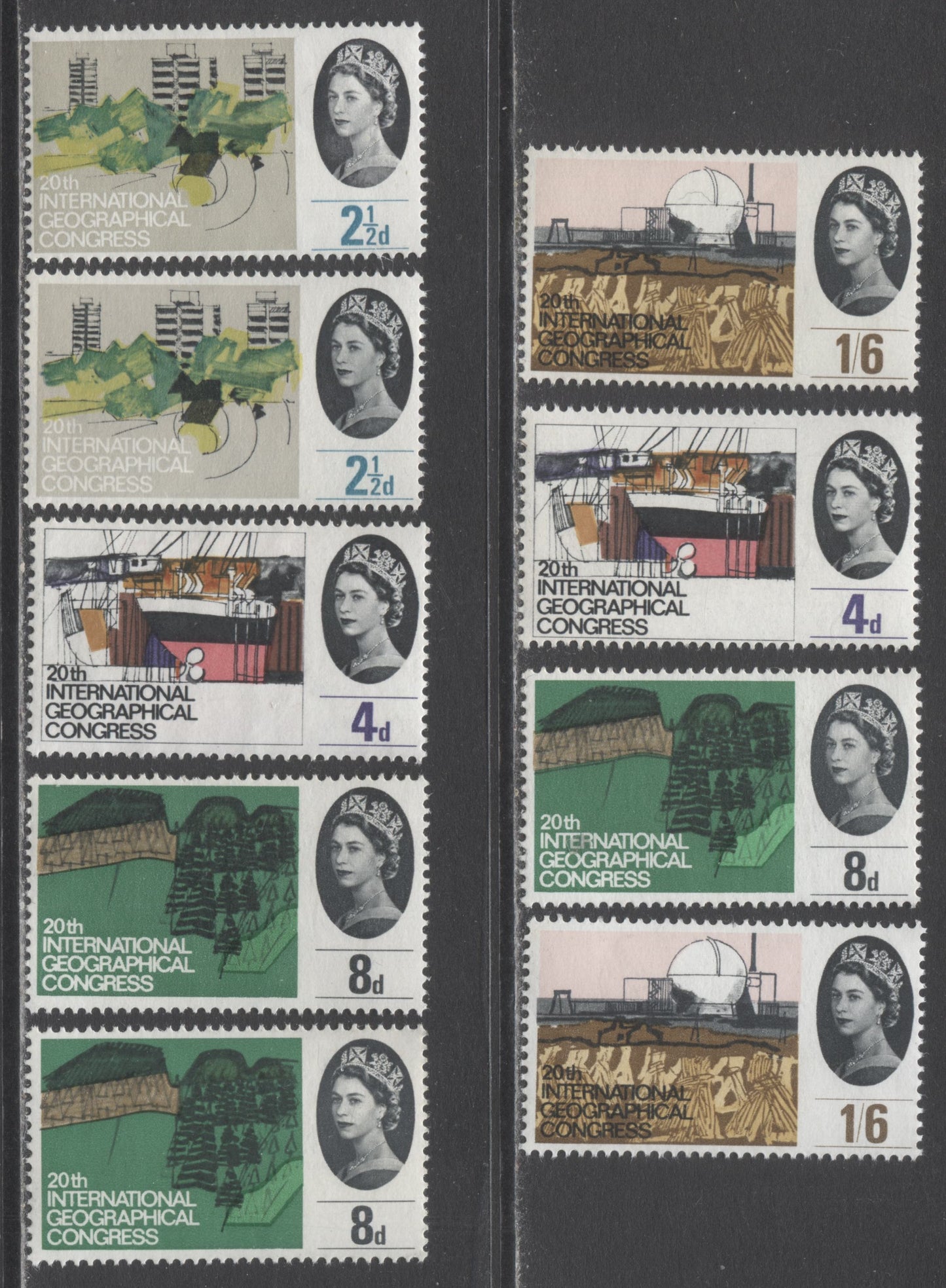 Lot 360 Great Britain SC#410-413 1964 Geographical Congress, Specialized With Paper Varieties, 9 VFNH Singles, Click on Listing to See ALL Pictures, 2022 Scott Classic Cat. $7.95 USD