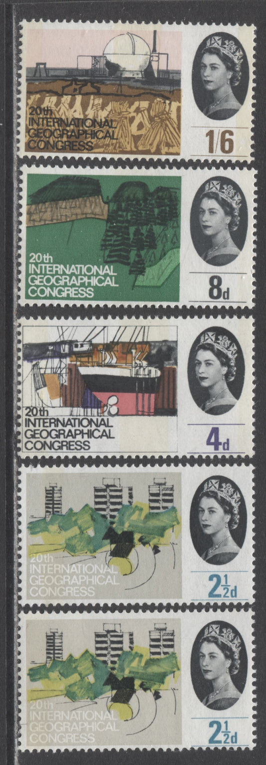 Great Britain SC#410-413p 1964 Geographical Congress, Phosphor Tagged Stamps, And 2 Different Background Colors Of The 2.5D, 5 VFNH/LH Singles, Click on Listing to See ALL Pictures, Estimated Value $13 USD