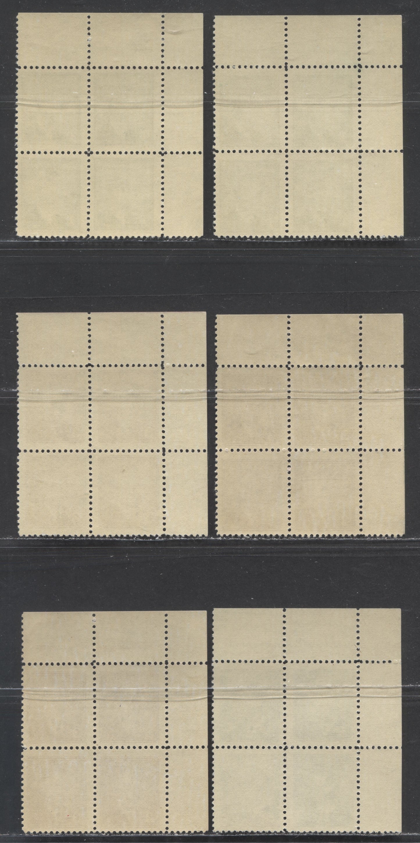 Canada #284, 286, 288 1c, 3  & 5c Green - Deep Blue King George VI, 1949 Postes/Postage Issue, 6 VFNH UL Plate Blocks Of 4 With Multiple Plates