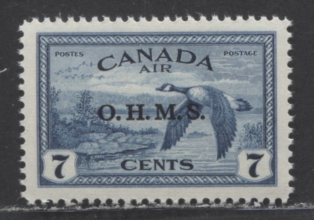 Canada #CO1 7c Deep Blue Canada Goose, 1946 Overprinted Officials - Air Mail Issue, A VFNH Single On Horizontal Ribbed Paper With Yellow Semi-Gloss Gum