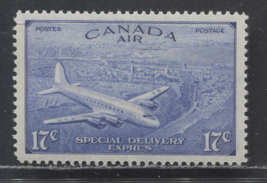 Canada #CE3 17c Deep Ultramarine D.C 4-M Airplane, 1946 Air Mail Special Delivery Issue, A XFNH Single On Horizontal Ribbed Paper With Cream Semi-Gloss Gum