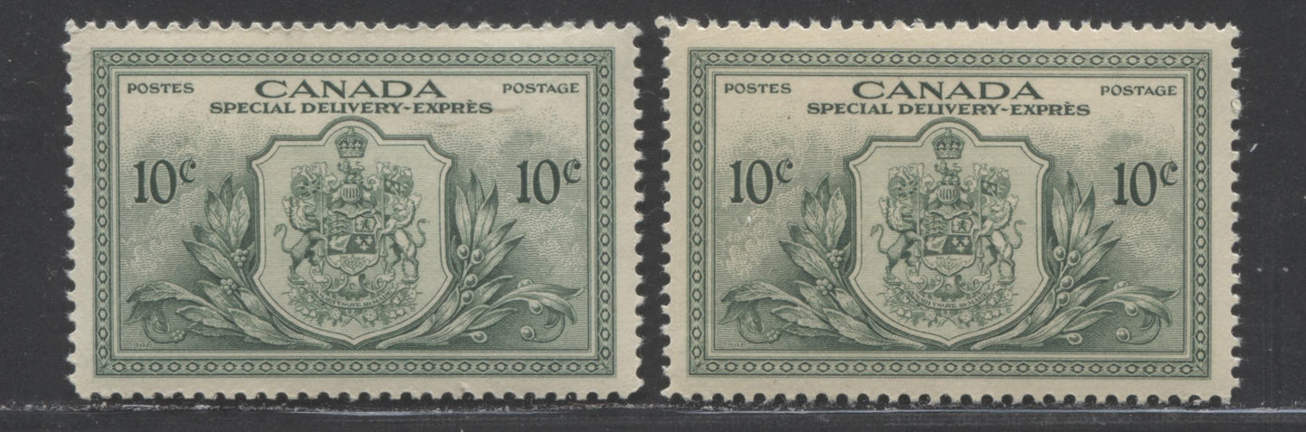 Canada #E11 10c Green, 1946 Special Delivery - War Issue, 2 VFNH Singles On Cream And Deep Cream Papers With Semi-Gloss Cream Gum