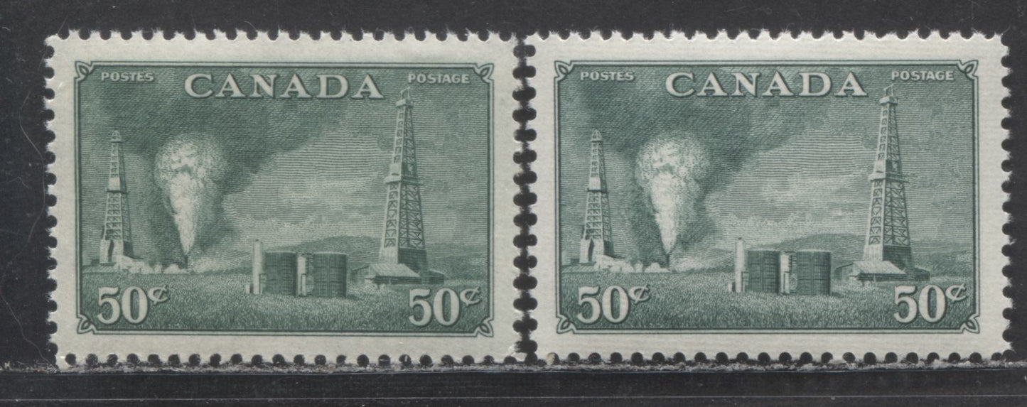 Lot 92 Canada #294 50c Dull Green Oil Wells, 1950 Natural Resources, 2 VFNH Singles Showing Two Different Papers & Shades