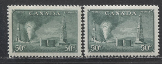 Lot 92 Canada #294 50c Dull Green Oil Wells, 1950 Natural Resources, 2 VFNH Singles Showing Two Different Papers & Shades