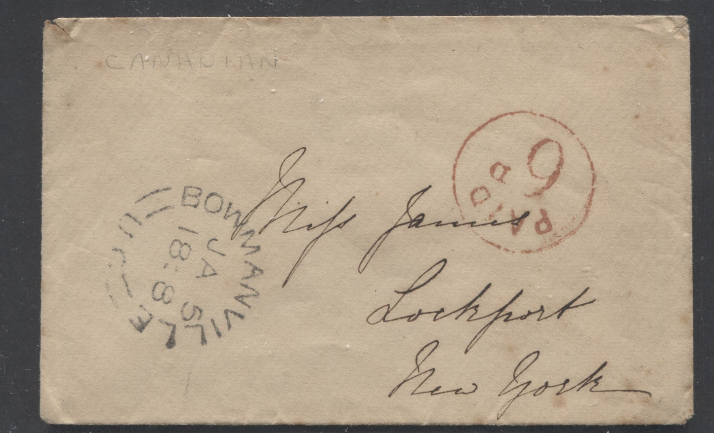 Lot 3 – 1858 Stampless Cover Sent From Bowmanville, UC to New York, Re ...