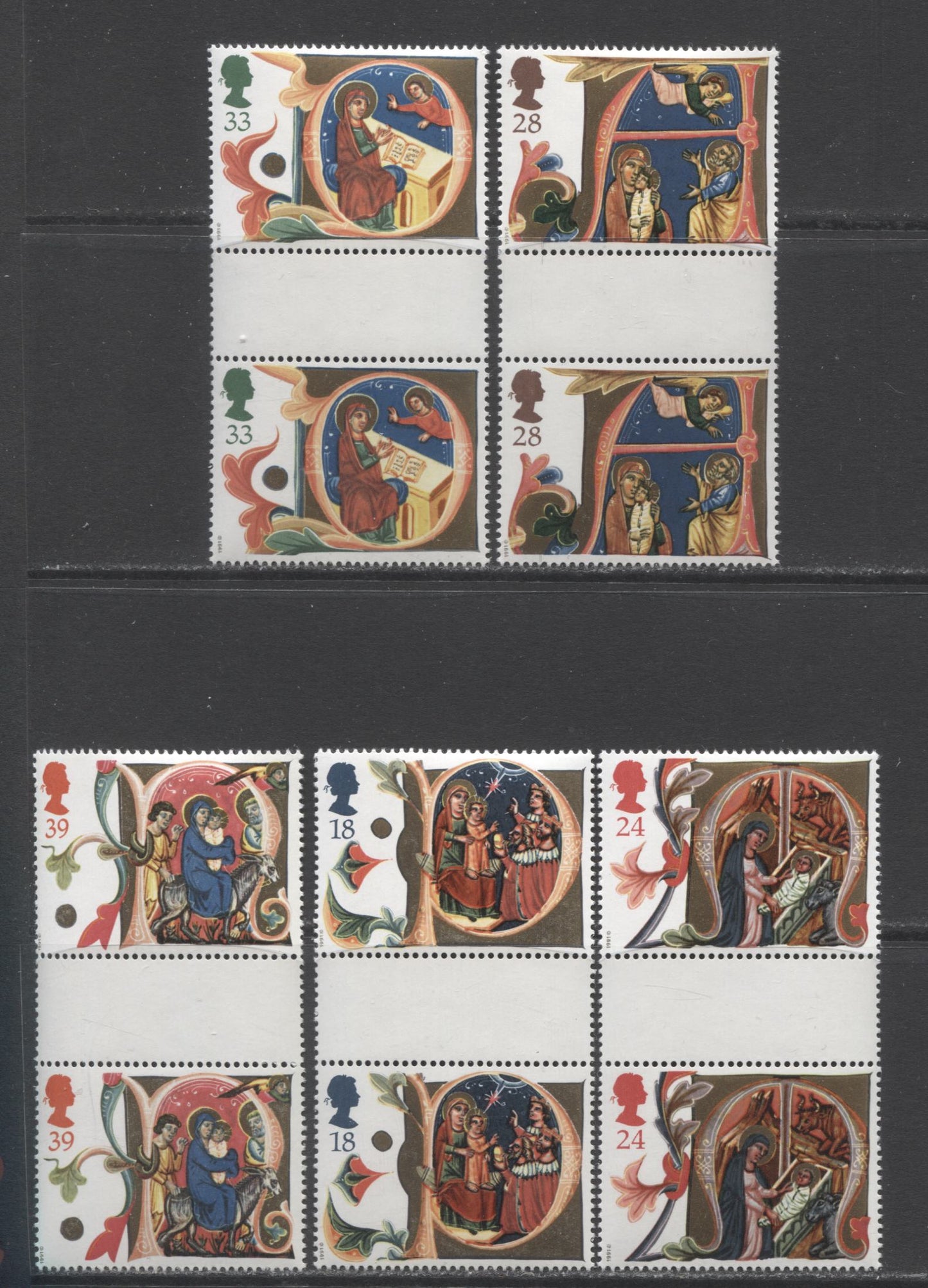 Great Britain SG#1582-1610 1991-1992 Christmas, Four Seasons-Winter & Lord Temyson, 14 VFNH Gutter Pairs, Click on Listing to See ALL Pictures, Estimated Value $19.25 CDN