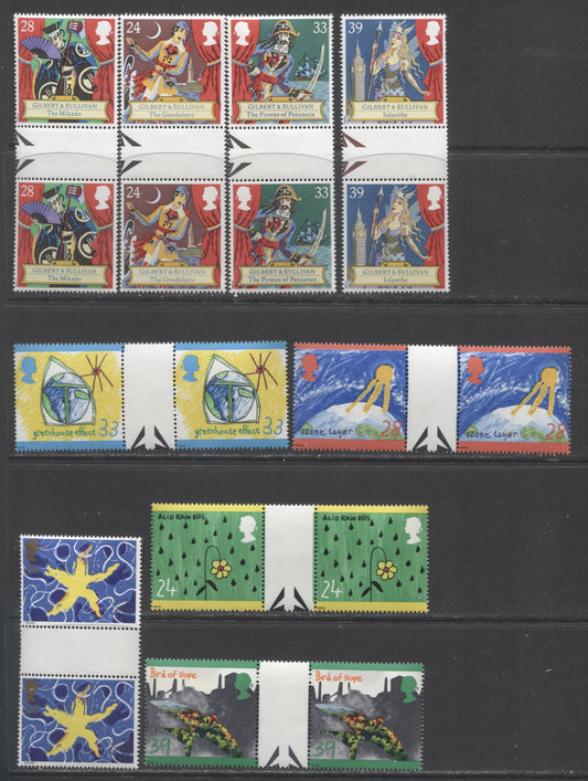 Lot 31 Great Britain SG#1620-1633 1992 Civil War, Gilbert & Sullivan, Environment & Euro Market, 14 VFNH Gutter Pairs, Click on Listing to See ALL Pictures, Estimated Value $20.5 CDN