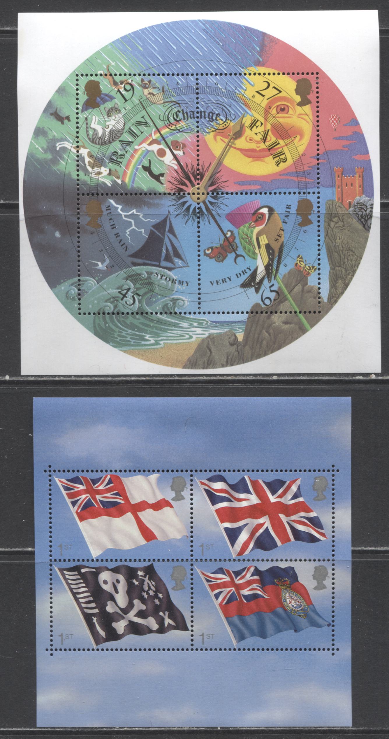 Lot 351 Great Britain SG#MS2161/MS2292 2000-2001 Queen Mother's 100th Birthday, Weather, Royal Navy Submarine & Wold Cup, 4 VFNH Souvenir Sheet, Click on Listing to See ALL Pictures, Estimated Value $40 CDN