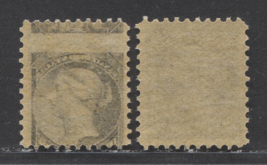 Lot 36 Canada #34 1/2c Black Queen Victoria, 1870-1893 Small Queen Issue, 2 VFOG Singles One With Nearly Full Offset Of Design On Back, 2nd Ottawa Printings