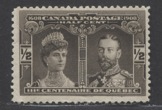 Lot 86 Canada #96i 1/2c Black Brown Prince & Princess Of Wales, 1908 Quebec Tercentenary, A Fine Unused Single Showing Major Re-entry