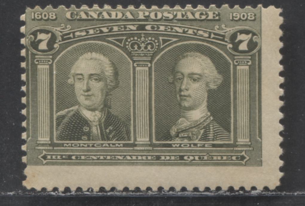 Lot 89 Canada #100 7c Deep Olive Green Montcalm & Wolfe, 1908 Quebec Tercentenary, A GOG Single