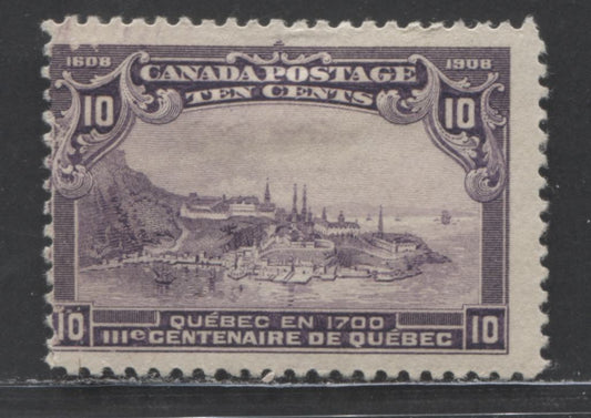 Lot 90 Canada #101 10c Violet Quebec In 1700, 1908 Quebec Tercentenary, A Very Good Unused Single