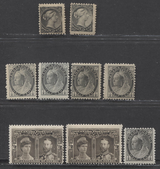 Lot 91 Canada #34,34i,74,74i,96 1/2c Black Queen Victoria, 1870-1908 Various Issues, 9 FNH Singles, A Specialized Grouping, All Different Papers & Shades