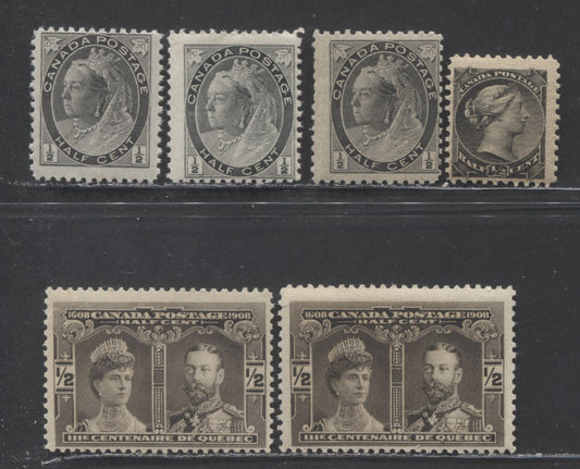 Lot 92 Canada #34, 74, 74i 1/2c Black Queen Victoria, 1870-1902 Various Issues, 6 FNH Singles, A Specialized Grouping, All Different Papers & Shades