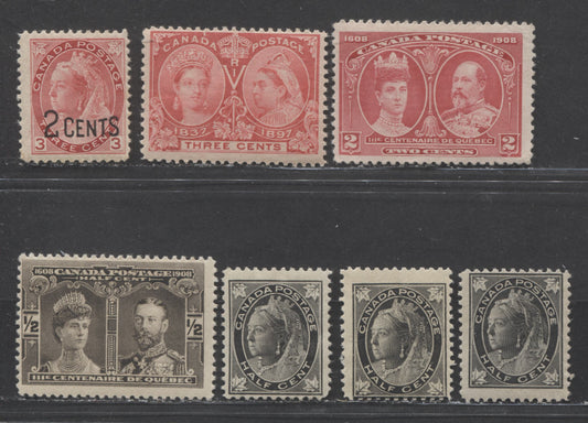 Lot 95 Canada #53, 66, 88, 96, 98 1/2c - 2c on 3c Black - Carmine Queen Victoria, 1898-1908 Various Issues, 7 FOG Singles Including Different Shades