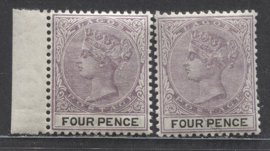 Lot 106 Lagos SC#24 4d Lilac & Pale Lilac & Black 1887-1902 Queen Victoria, From Two Different Printings, 2 VFNH Examples, Click on Listing to See ALL Pictures, Estimated Value $10 USD