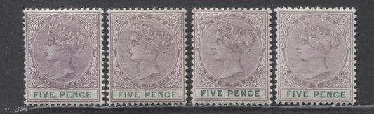 Lagos SC#25 5d Lilac & Pale Lilac, Green /Deep Green 1893 Queen Victoria, Each From Different Printing, 4 VFOG Examples, Click on Listing to See ALL Pictures, 2022 Scott Classic Cat. $12 USD