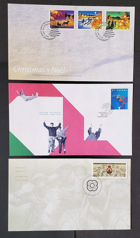 Lot 14 Canada #1922-1926 47c-$1.05 Multicoloured Various Designs 2001 Christmas - RCL, A Canada Post First Day Covers Franked With Singles, HF Envelopes, Cat. Value $12.15