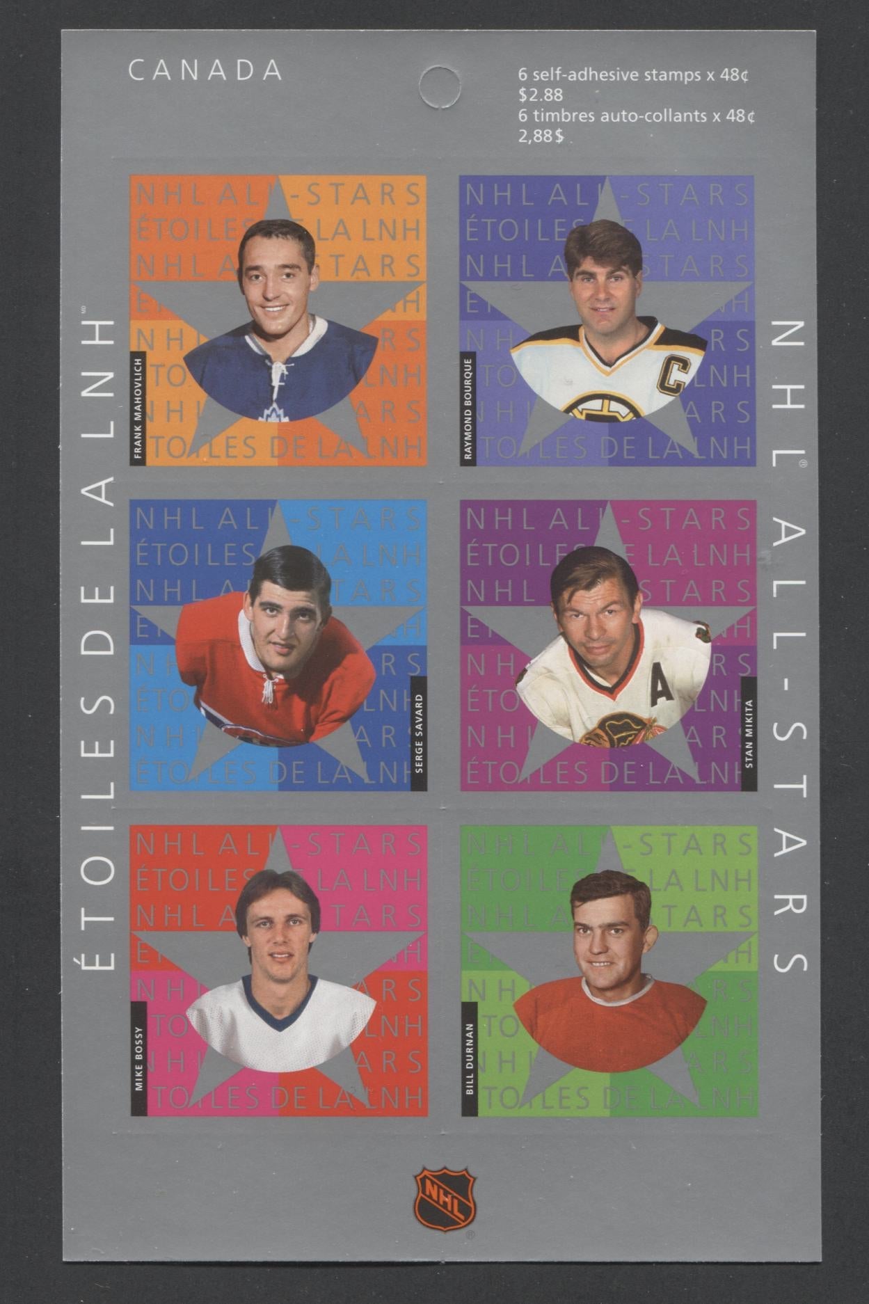 Canada #1972 48c Multicolored Frank Mahovlich - Bill Durnan, 2003 NHL All Stars, A VFNH Booklet Of 6 On LF/HB TRC Paper