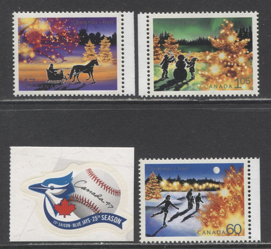 Canada #1901, 1922-1924 47c-$1.05 Multicolored Blue Jays - Building A Snowman, 2001 Blue Jays & Christmas Issues, 4 VFNH Singles